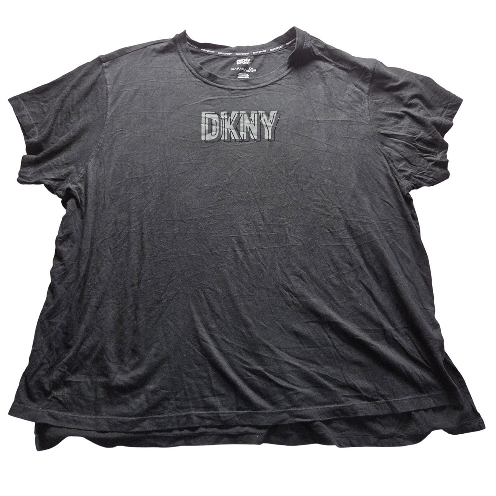 DKNY Sport Shirt Womens Plus 3X Black Crew Neck Short Sleeve Studded Logo Top